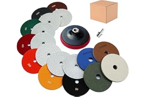 WAIES Nass/Trocken Diamant Schleifpad-Set 180mm, 9 Stück Gemischt Körnung 50-10000, Mit Klettverschluss für Granit, Beton, Marmor, Fliesen, für Winkelschleifer und Akkuschrauber