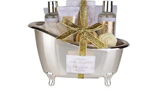 Accentra - COSY MOMENTS zestaw do kąpieli i prysznica w kolorze złotym - zestaw prezentowy do relaksu dla kobiet na urodziny lub Boże Narodzenie - 7-częściowy zestaw upominkowy i pielęgnacyjny z mini