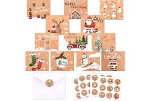 EKKONG Tarjetas de Navidad, 24 Piezas Navidad Tarjeta de Felicitación, Tarjetas de Navidad con Sobres, Tarjetas Navidad Pack 24 Pegatinas Navideñas,Tarjetas de Felicitación en Blanco para Saludos Familiares