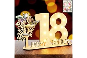 HEYCOLOR Originelle 18 Geburtstag Geschenk Mädchen & Jungen - 18 Geldgeschenk Geburtstag mit LED Lichterkette - 18 Geburtstag Deko Holz-Schild "HAPPY BIRTHDAY" Ständer & Gästebuch-Personalisierbares Geschenk