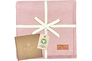 DIKOS® Babydecke aus *100%* GOTS Bio Baumwolle rosa | 4 Jahreszeiten Neugeborenen Baumwoll-Decke | weiche Strickdecke Kuscheldecke Schmusedecke Baby Mädchen | Erstausstattung Baby Geschenk zur Geburt
