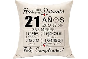 Hasodeo Decoración de Cumpleaños 21 Años, Funda de Cojín Chica Chico 21 Años Regalos, Feliz Cumpleaños 21 Años Decoracion Cojín Regalos de 21 Cumpleaños para Hija Hijo Nieta Sobrina Hermanas (21)