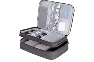 LENTION Cable Organiser Bag Travel Electronic Accessories Organiser Double Layers All-in-One Storage Pouch for Charger, USB Cables, Power Bank, Earphone (Grey)