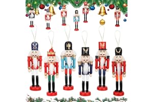 MaibaoteMbt Weihnachten Nussknacker Ornamente, 6 Stück Holz Figuren Nussknacker, Weihnachtsbaum Soldat Dekorationen, Weihnachten Hölzerne Nussknacker, für Feiertagsparty Tisch-Weihnachtsdekoration