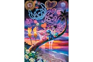 DPHERO 5D Cartoon Diamond Painting Kits for Adults, Stitch Diamond Art Kits for Kids Beginners,Round Full Drill Diamond Painting Art,DIY Paint with Diamonds Fireworks Gem Painting Art 12x16 inch