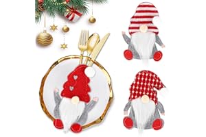 WOLKSTELLO Portacubiertos Fieltro Navideño, 6 Piezas Bolsas para Cubiertos Duendes Navideños, Rojas Papá Noel Bolsas para Cubiertos, Cuchillos Tenedores Cucharas Bolsas Decoración de Mesa para Fiesta Navidad