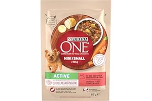 PURINA ONE Mini/Small Active Hundefutter nass für kleine Hunde, reich an Rind & Gemüse, 26er Pack (26 x 85g)