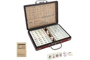 MEETOZ Mini Chinese Mahjong Set, 144PCS Mahjong Tile Set, 2PCS Dice & Leather Carrying Case Box, Complete Mahjong Game Sets for Travel Party Family Game