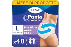 TENA Pants Plus Night, Taglia Large (L), Pacco Scorta Mensile - Mutandine Assorbenti, Elasticizzate e Monouso, per Perdite Urinarie, Unisex, Discrete e Confortevoli, 4 confezioni x 12 pezzi