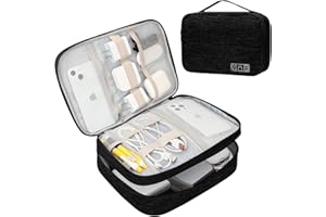 FYY Funda electrónica, bolsa de cables de viaje, maleta para accesorios electrónicos, funda portátil impermeable de doble capa, bolsa para cables de ordenador, Negro , Organizador electrónico