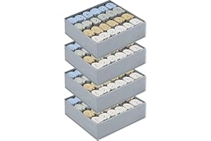 Homsorout Sock Organisers Drawer Organiser Dividers - 4 Pack 24 Cell Underwear Closet Cabinet Organizer Foldable Wardrobe Storage Boxes for Baby Clothes, Lingerie, Handkerchiefs, Ties (Dark Grey)