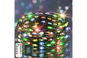 JXLEDAYY 9.9 FT 60 LED Christmas Lights Fairy Lights Battery Operated Outdoor Green Copper Wire String Lights with Remote Timer 8 Modes for Indoor Outside Tree Bottle Party Greenery Decorations-Multicoloured
