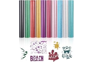 Hixava Hojas de Vinilo Termoadhesivas 10 Colores Glitter Vinilo Textil de Transferencia de Calor PU Flex Foil Plotter Textil 30,5 cm × 21 cm para DIY Camisetas Bolso Gorros Ropa