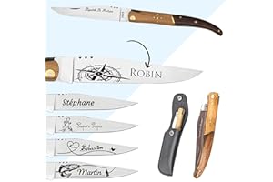 Couteau pliant laguiole personnalisé - Lame gravée avec un prénom - Modèle classique - Cadeau pour homme, fête des pères, papa, noël