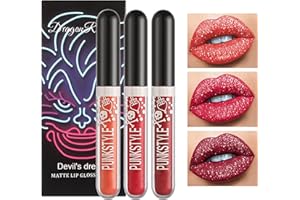 OKENTEN 3PCS Metallic Diamond Liquid Glitter Schimmer Lippenstift Matte Black Lipstick Set Getönter Lipgloss Rich Pigment Langanhaltender Non-Stick Cup Wasserdichter Lipgloss (B)