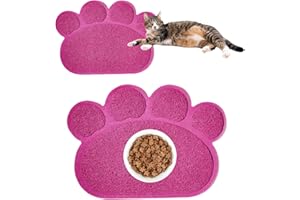 Tianher Alfombrilla Arenero Gato PVC Estera Arena y Comida Antideslizantes Diseño de Huella de Pata para Comederos Alimentos Alfombrilla de Perros y Gatos Fáciles de Limpiar (Rosa, 45 * 60cm)