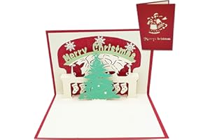 Typicshop Tarjeta de felicitación navideña 3D - Merry Christmas - Árbol de navidad y chimenea - Postal 3D de Navidad