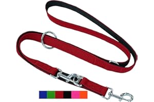 DEY - Premium Hundeleine Air Mesh 2m | 3fach Verstellbar | für Kleine, Mittelgroße u. Große Hunde | viele Farben | Doppelleine Hund Katze | Schleppleine | Führ-Leine | Welpen-Leine | Rot, M