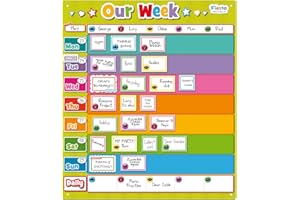 Fiesta Crafts Magnetic Weekly Planner - Colorful & Easy-to-Clean Our Week Fridge Chore Chart for Family - Daily Calendar & Visual Schedule for Kids & Toddlers with Whiteboard Pen & Rectangular Boards