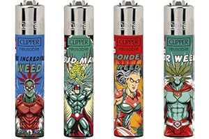KSP PARTNERS LTD E-COMMERCE SET OF 4 CLIPPER REGULAR SIZE REFILLABLE LIGHTER (WEED HEROES)