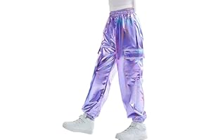 Rolanko Pantalones Hip Hop para Niñas, Pantalones Cargo Elásticos para Niños Jogger para Streetwear y Danza