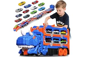 Sternstunde Camion de Transporteur Voiture Enfant avec 12 Petite Voiture, Voiture Jouet Portable Dinosaur Truck, pour Les GarçOns âGéS De 3, 4, 5, 6 Ans Enfants GarçOns Cadeau (Bleu)