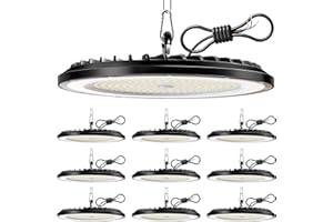 NFOIEIS 10PCS UFO LED Lámpara de Alta Bahía 200W, 30000LM Superbrillantes Focos Led Interior Techo, 6000K Blanco Frío Iluminación de Almacén, IP65 Impermeable Lampara Industrial para Garaje Fábrica Taller