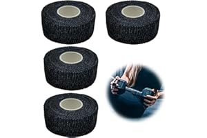 HIOIP 4 Rolls Thumb Tape, Self Adherent Cohesive Elastic Bandages, Hook Grip Tape, Finger Protection Wrap, Athletic Sport Tape for Weight Lifting Owerlifting Strength Deadlift (2.5cm x 4.5m, Black)