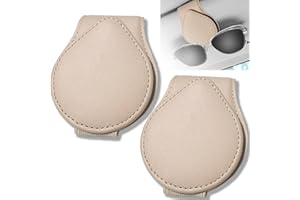 ATBAR 2 Pezzi Porta Occhiali da Auto, Clip per Occhiali da Sole per Auto Universale, Portaocchiali Auto Magnetico, Accessori Auto Pratiche, Pelle PU Clip per Occhiali da Auto, Beige