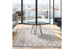 THE RUGS AREA RUG LIVING ROOM BEDROOM LARGE SMALL VINTAGE SOFT SHORT PILE BORDERED CLASSIC ORIENTAL DESIGN TRADITIONAL MOROCCAN BOHO CARPET - XLARGE 200X290 CM, GREY ORIENTAL DESIGN