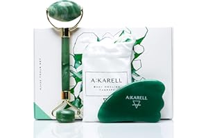 A : KARELL Akarell Rodillo De Jade Autentico y Gua Sha Set Masaje Rodillo De Jade Facial Natural Para Cuello Cara Ojos Cuerpo Masajeador Con Cristal Jade Roller Faciales Cuarzo rosa Massager
