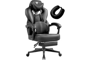 Vigosit Gaming Stuhl PRO- mit Fußstütze, Mesh PC Bürostuhl mit massagefunktion, Ergonomische Reclining Gamer Computer 150 kg belastbarkeit, Groß und hoch Büro Sessel (Schwarz)