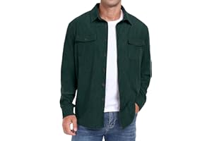 QIXING Men's Corduroy Button Down Shirts Long Sleeve Shacket Trucker Jacket Autumn Winter Coats with Flap Pockets