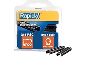 Rapid VR22 - Agrafes à Grillage en Acier Galvanisé Plastifié Noir, Compatible avec les Grillages 5-11 mm, Idéal pour Sécuriser Cages & Clôtures, 215 Pièces, Emballage sous Blister (40108804)