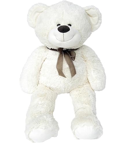Idena Teddybär Mit Kuscheligem Fell – Beige Mit Goldener Schleife, Ca. 38 Cm Groß, Waschbar (Art. 40255)