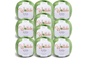 Wollidu Kira - Lot de 10 x 50 g pelotes de fil à tricoter 100 % coton - Pour tricot et crochet - Vert clair