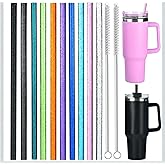 6 Adet Stanley Quncher Renkli Simli Glitter Pipet 1 Temizleme Fır&ccedil;ası