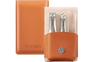 MR.GREEN 3pcs Nail Clipper Set, German Stainless Nail Clippers with Nail File& Catcher, Anti Splash Excellent Quality Nail Cutter, Professional Finger&Toenail Clippers with Leather Case for Men& Women