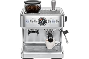 Chefman Crema Supreme 15 Bar Espresso Machine with Milk Frother, Barista Steam Wand, Professional Coffee Maker with Coffee Grinder, 30 Grind Settings, 3L Removable Water Tank - Stainless Steel