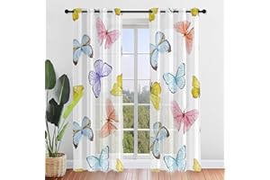 Hiseng Schmetterling Voile Vorhänge mit Ösen Durchsichtig Halbtransparent Ösenvorhang für Fenster Wohnzimmer Schlafzimmer Moderne Elegante Transparent Gardine 2er Set (107x160cm,Weißer)