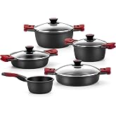 BRA Premiere | Battery 9 Pieces Cast Aluminium Non-Stick | Includes removable handles, PFOA free, suitable for all types of c