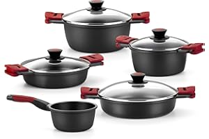 BRA Premiere Batería de Cocina de 5 Piezas en Aluminio Fundido Antiadherente, Incluye Asas Desmontables, Libre de PFOA, Apta para Todo Tipo de Cocinas y Horno
