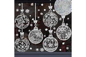 DXTXTJ Extra Large Christmas Window Stickers Silver, Reusable Xmas Stickers for Christmas Decoration,8 Silver Ball Snowflake Star Design