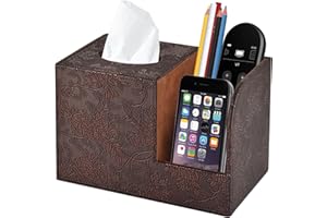 XNONE Caja de almacenamiento de pañuelos de piel cuadrado Servilletero con mando a distancia, caja de pañuelos, decoración, tamaños elevados, 22,3 x 13,4 x 14,4 cm, vintage