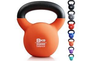 Core Balance Kettlebell Neoprene Coated Cast Iron Weight Lifting Strength Training Cardio Fitness Home Gym (1 x 4kg, 6kg, 8kg, 10kg, 12kg, 16kg or 20kg)