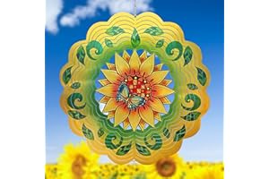 TOPCITY Sunflower Wind Spinners Birthday Gifts for Women Garden Ornaments outdoor Gardening Gifts for Mum Grandma,12inch 3D Hanging Metal Wind Sculpture for Outdoor&Indoor Decoration