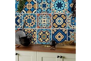Moroccan Tile Stickers for Kitchen, TOARTI 24pcs 15cm(6") Mandala Tile Stickers for Bathroom, Table Stair Stickers Self-Adhesive, Transfers Vinyl Wall Tile Stickers, Mosaic Mexican Spanish Tile Decals