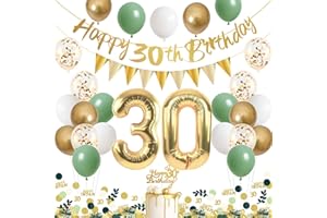 RAINLLON 30. Geburtstag Deko Frau Mann,Deko 30 Geburtstag Avocado Grün,30 Geburtstags Grün Weiß Gold Luftballons mit Banner Dekorationen,Konfetti 30 jahre Geburtstagsdeko für Frau Mann