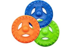 PETOPEDIA 2 x Dog Flying Rings Rubber Flying Saucer Interactive Dog Tug Toy Flying Disc Dogs Toys Lightweight Floating Safe for Teeth Pet Training Toys Outdoor Toys for Dogs (Assorted (Pack of 2), Face)