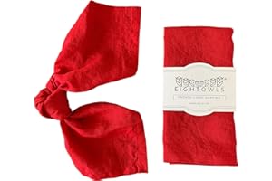 Eight Owls Linen Napkins – 100% Pure Stonewashed Linen Cloth Napkins – Mitered Corners - Size 45 cm x 45 cm – Set of 4 (Rich Red)